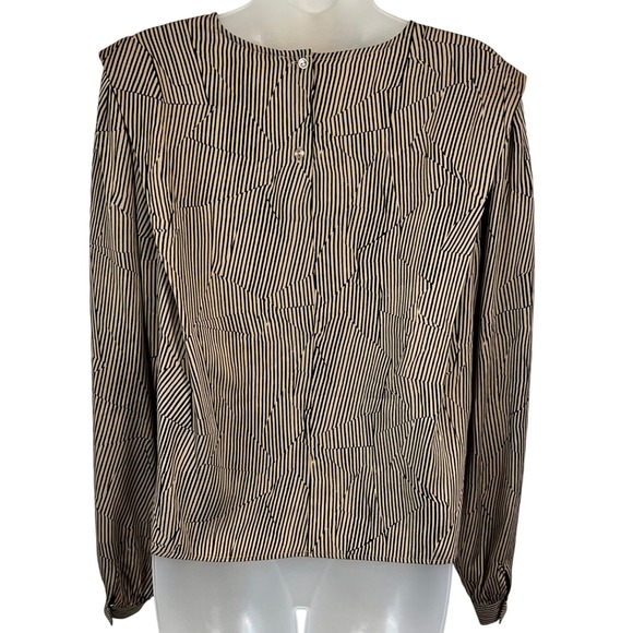 Anine Bing Willa Silk Top Crinkle Stripe Size Medium Tan‎ and Black - Picture 8 of 12